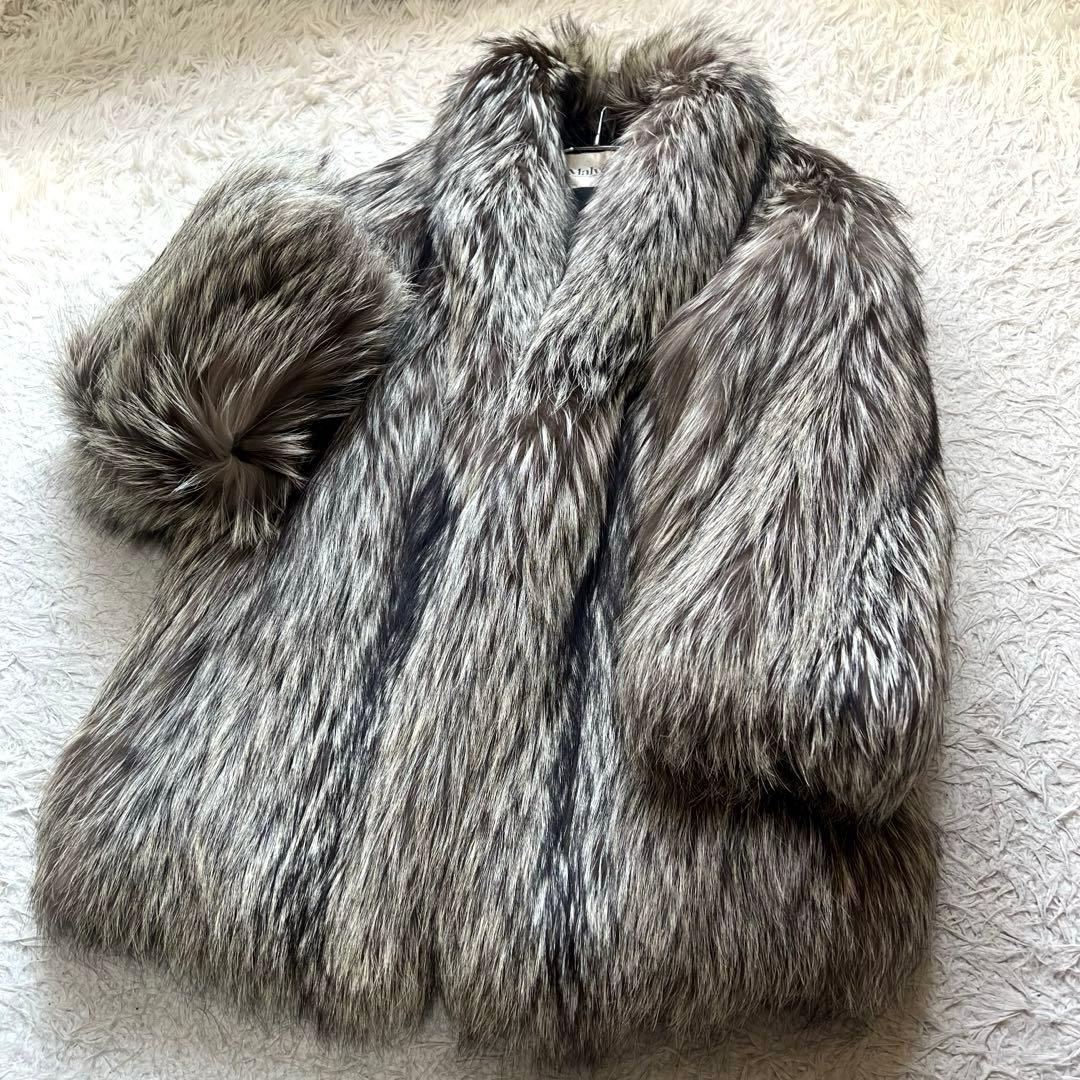 肉厚◎ 総丈80cm シルバーフォックス リアルファーコート 本毛皮 狐 9