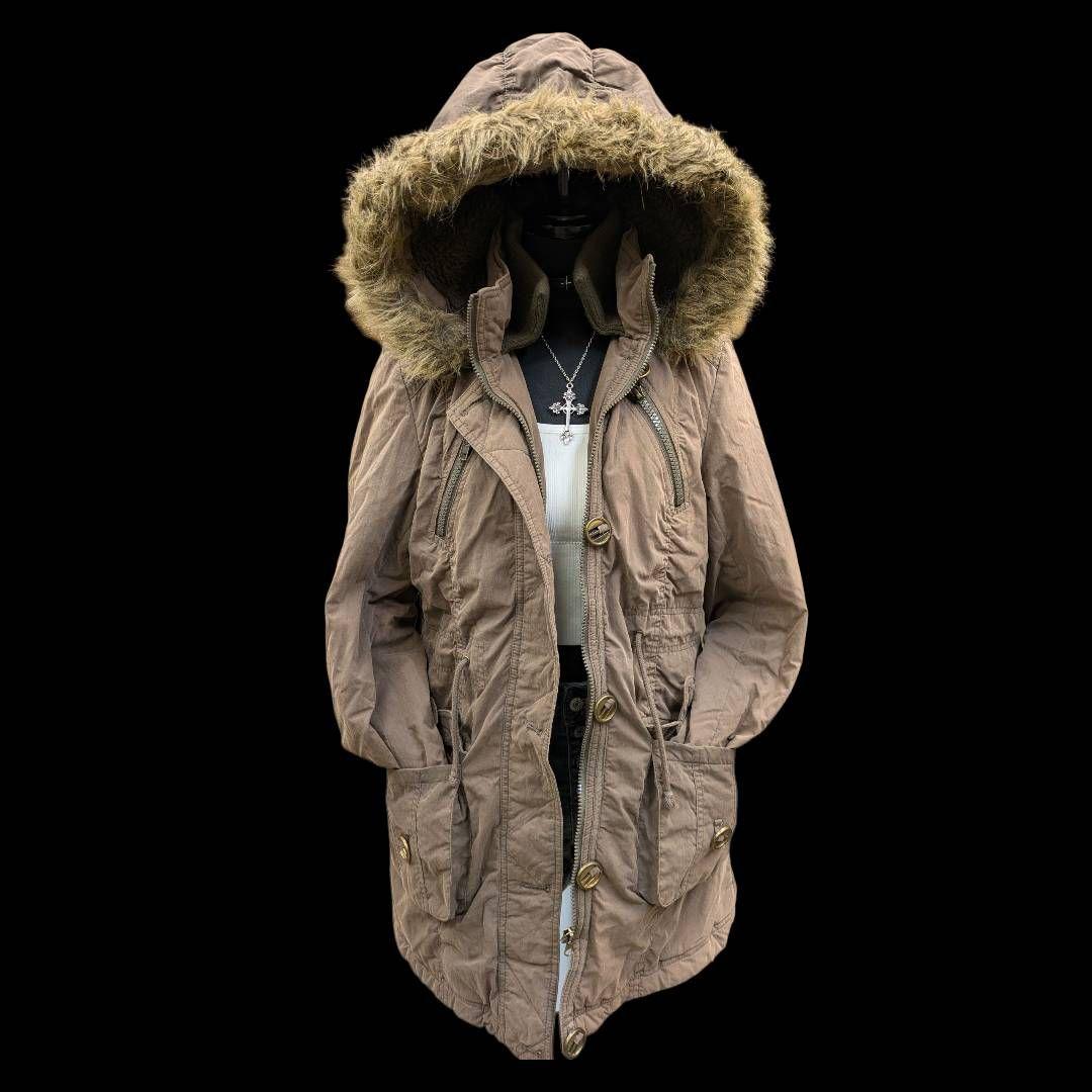 平成ギャル y2k グランジ ファー付き モッズコート ダークコア