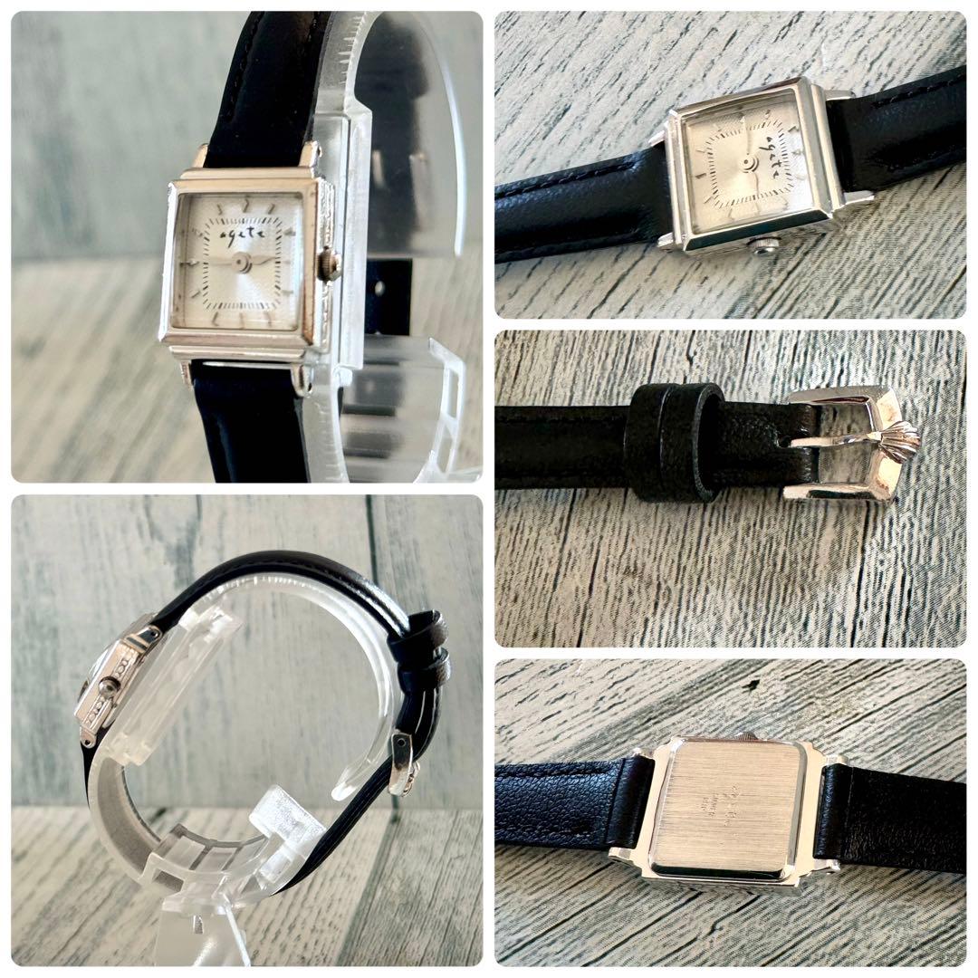 電池交換済】agete アガット 腕時計 スクエア ホワイト調 シルバー