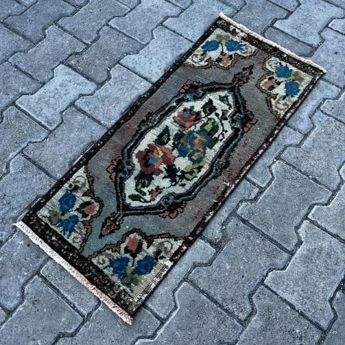 トルコ ヴィンテージラグ A50人気柄 レア ペールブルー ピンク