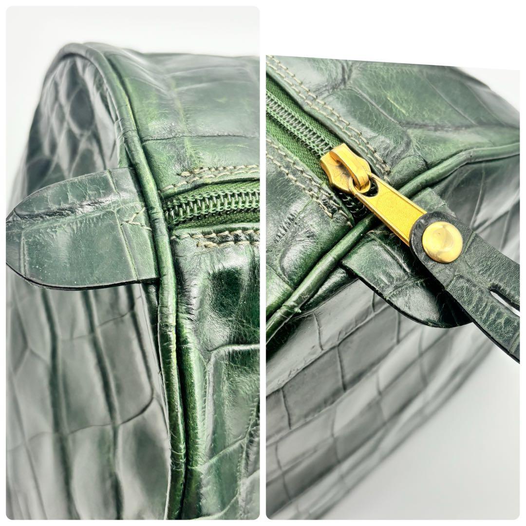 超希少】バリー ボストンバッグ クロコ型押し ゴールド金具 グリーン