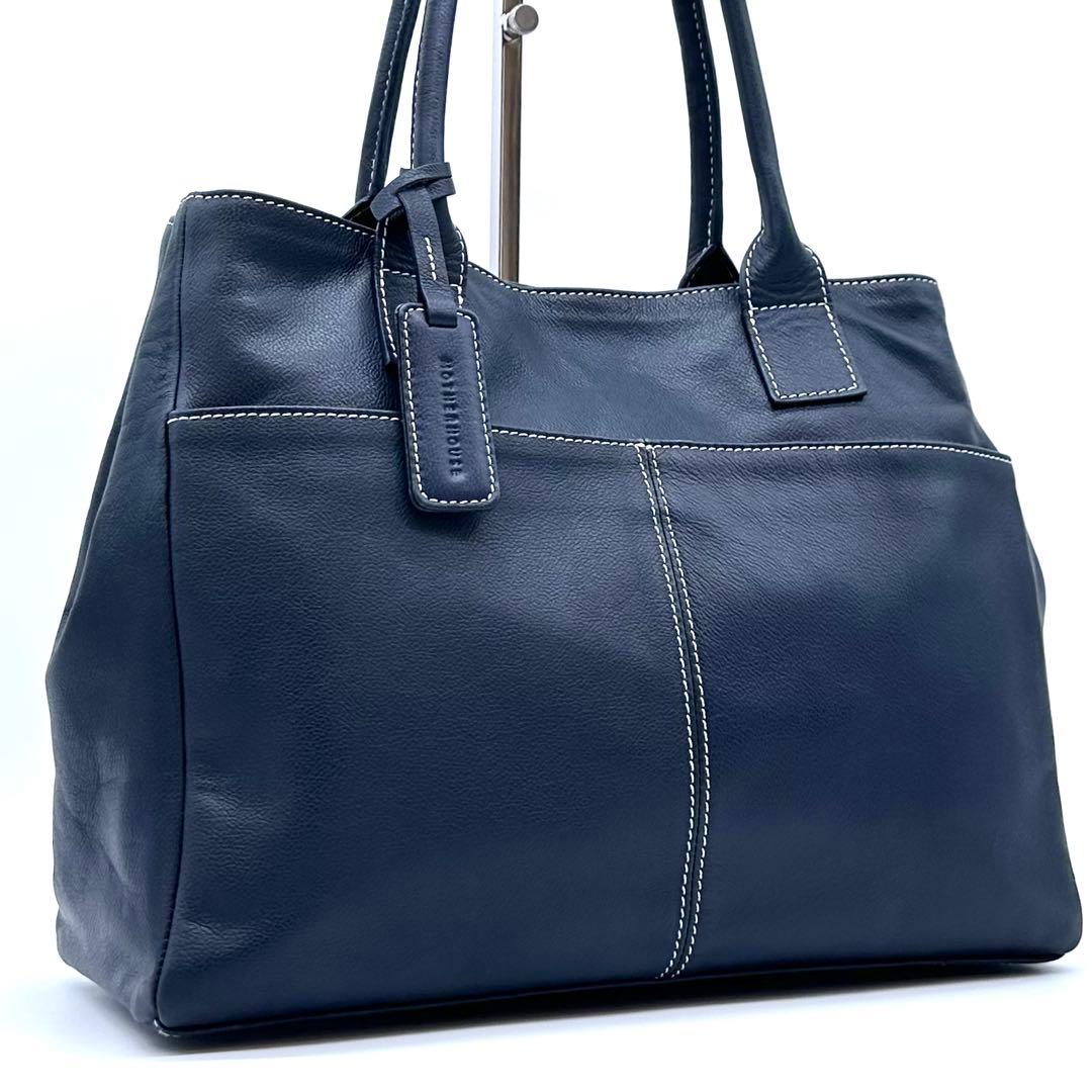極美品✨マザーハウス トートバッグ 本革 ネイビー 間口2way A4収納可