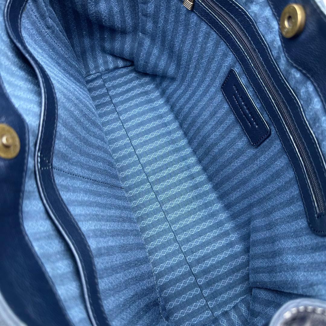 極美品✨マザーハウス トートバッグ 本革 ネイビー 間口2way A4収納可