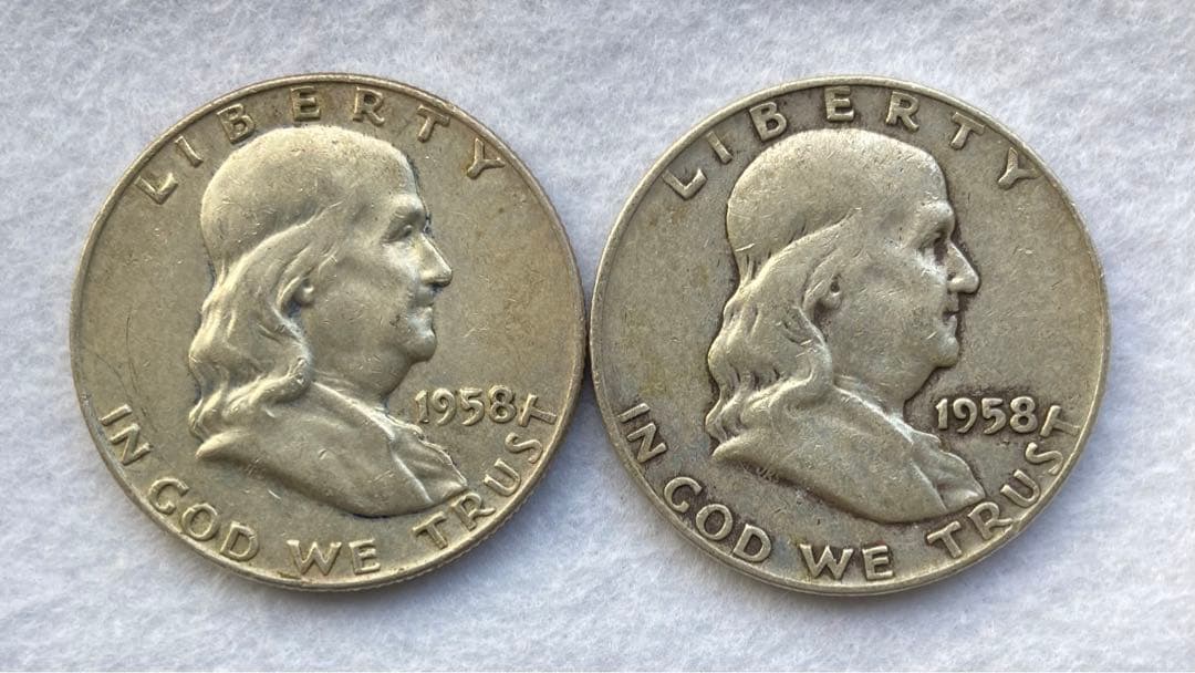 1958年 フランクリン　ハーフダラー　銀貨　②枚 Yahoo!オークション - フランクリンハーフダラー銀貨2枚(1958年 1962年