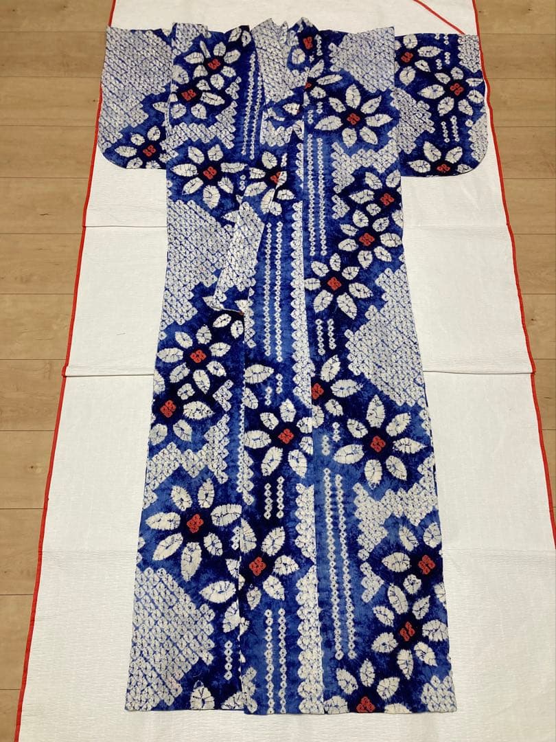 浴衣 有松鳴海絞り 縞と鉄線 裄68.5cm 有松鳴海絞り浴衣 桑の