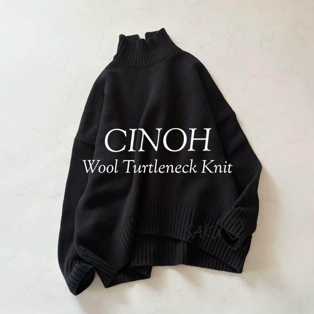 定価37400円 CINOH オーバーサイズ ハイネックニット 38 黒 CINOH/チノ】《STUDIOUS別注》オーバーサイズハイネックニット