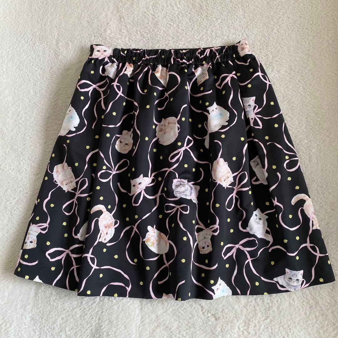 美品】 フランシュリッペ 大きいサイズ ネコ リボン タックスカート 3L