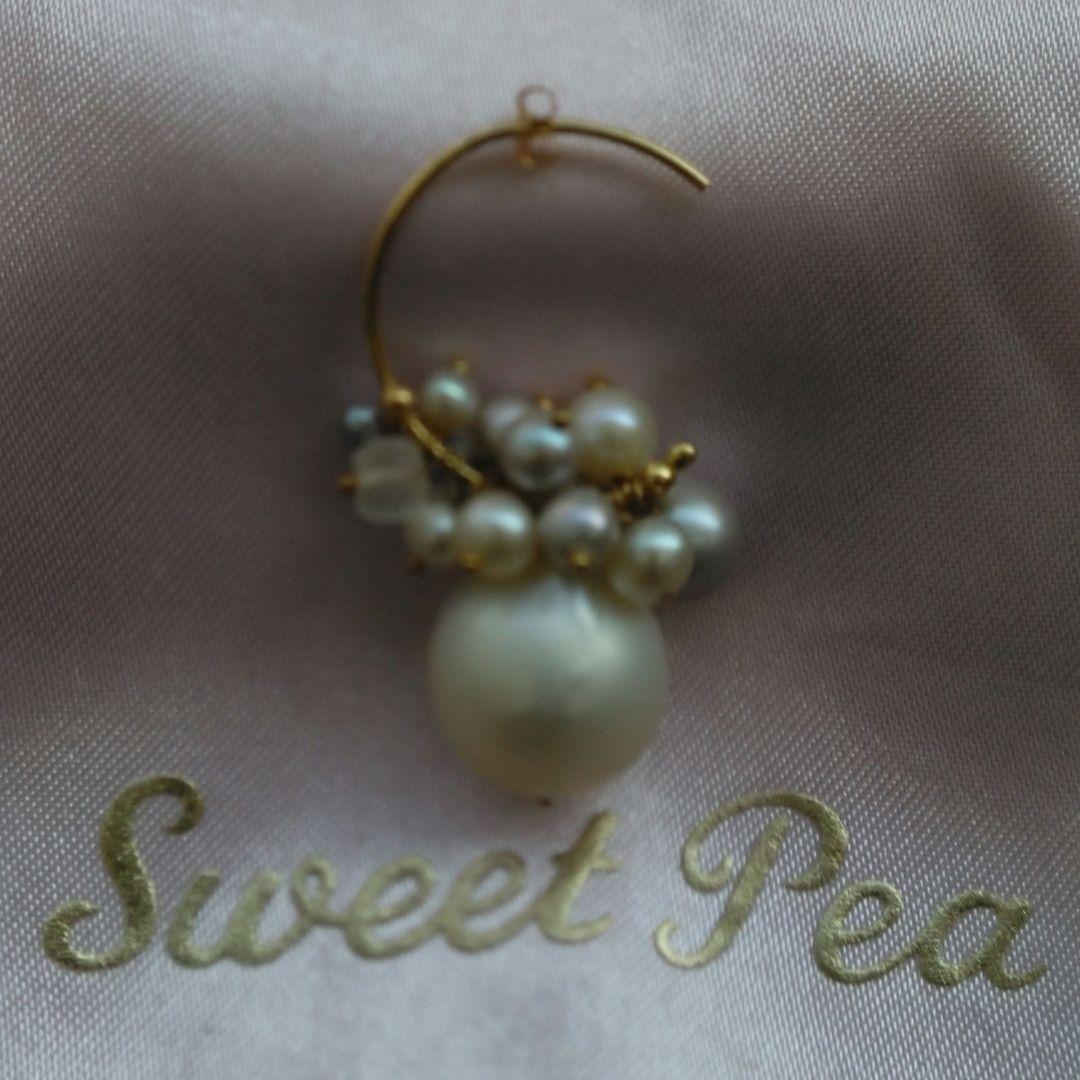 【※限定最終価格※】セミバロック白パール16㎜ 全長3.3㎝ 全15石フープ2㎝ 白蝶パールセミバロックネックレス【大きさ8.4-10.8mm・長さ43cm