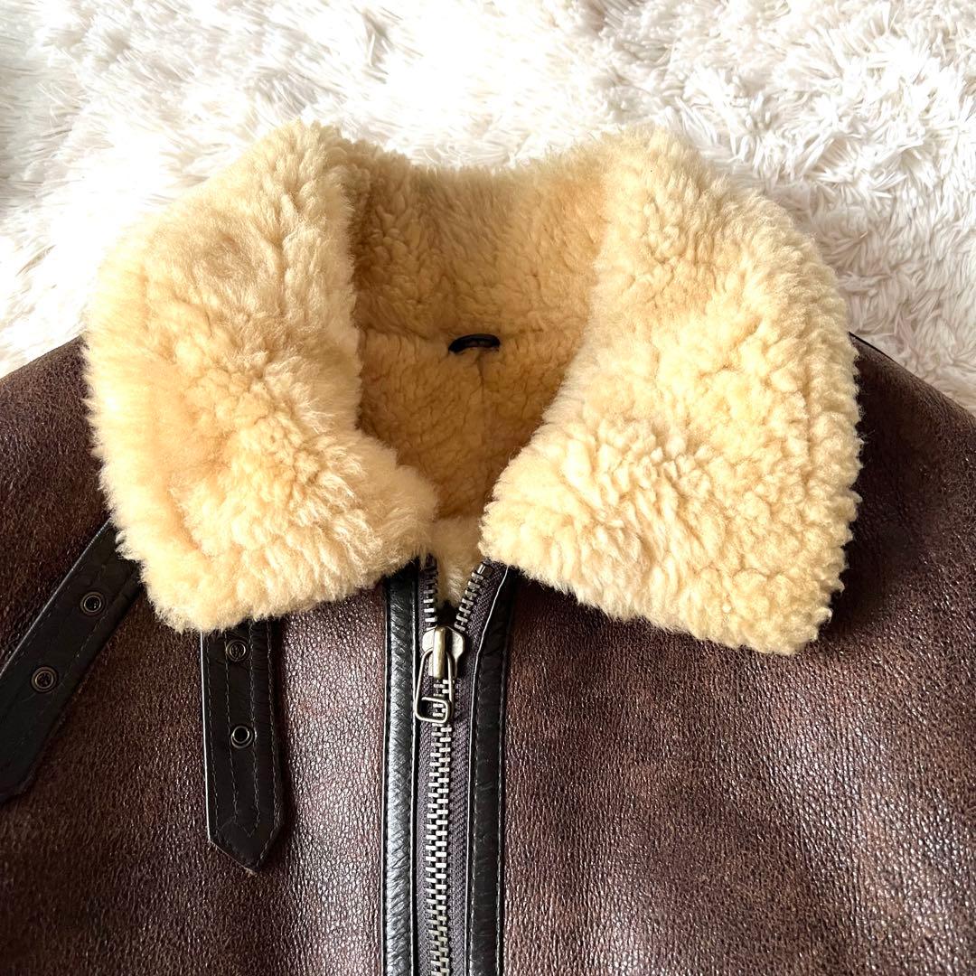 Bー3ラムレザー 本革フライトボアムートンジャケットブラウン90'00