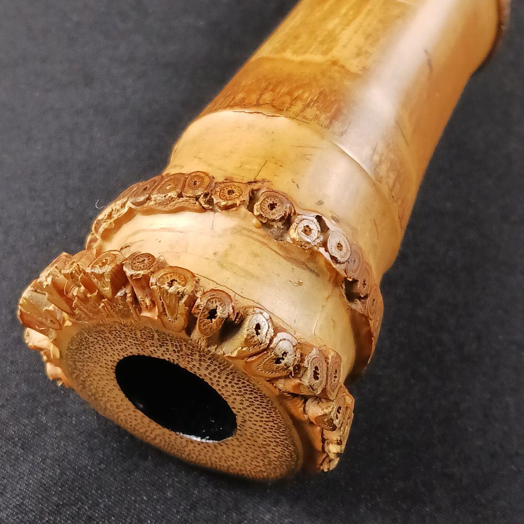 Y2886-2 琴古流 尺八 林山銘 銀三線藤巻 全長63㎝ 竹製