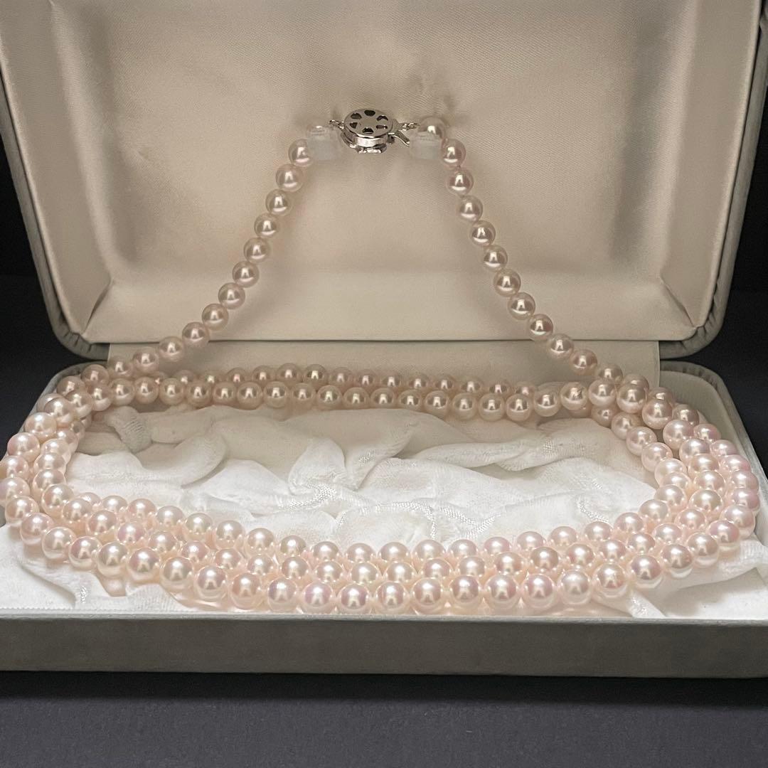極美品✨3連】 あこや本真珠 7.5 ロングネックレス パール 2連 アコヤ