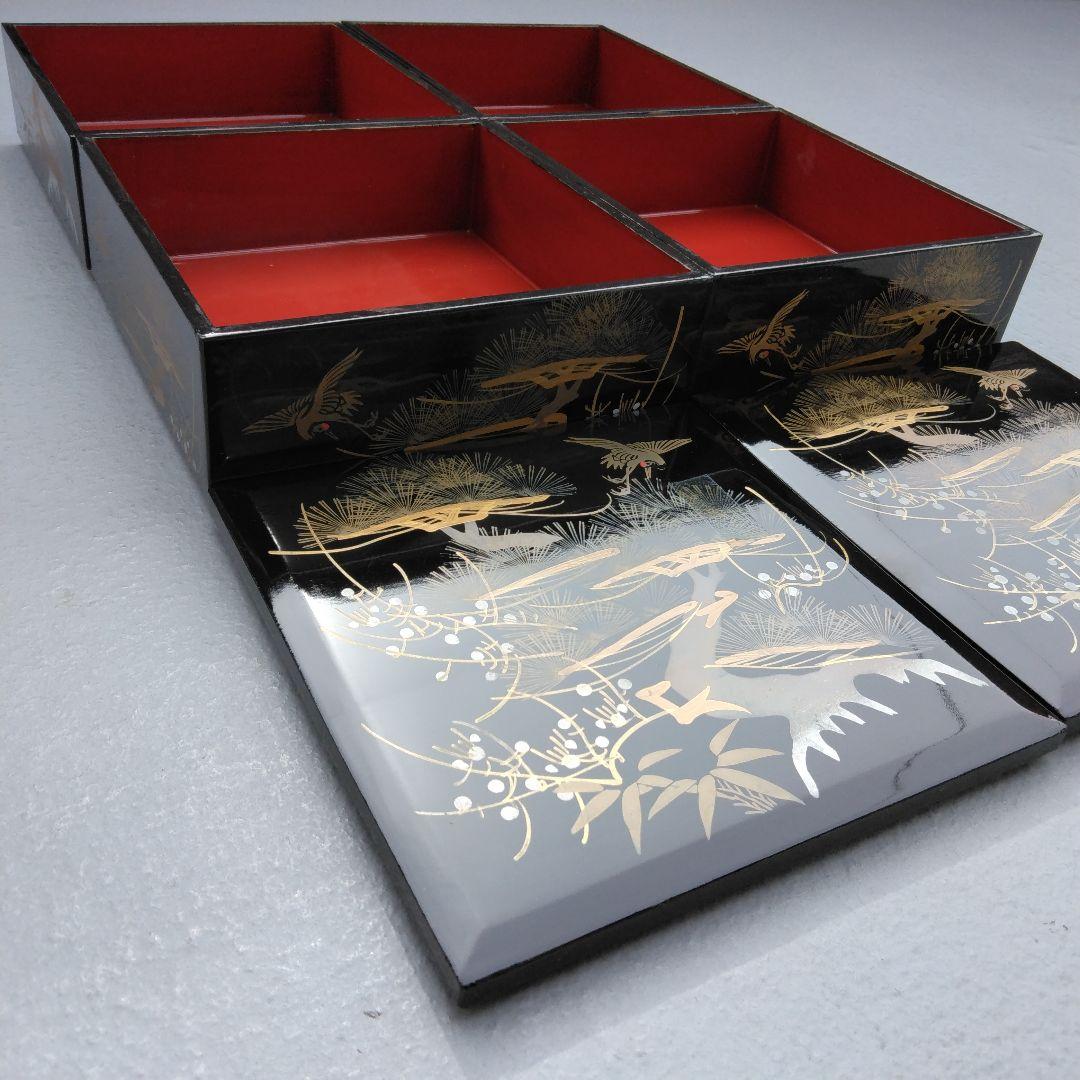 黒塗二段重 内朱塗 本漆 蒔絵 鶴 松 重箱 2組 木製懐石 時代物 - メルカリ