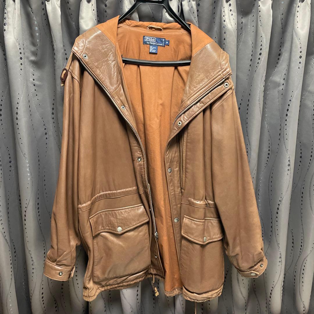 Polo by Ralph Lauren フード付きレザージャケット M カッコいい☆【Polo Ralph Lauren】レザー フード付 ジャケット (POLO