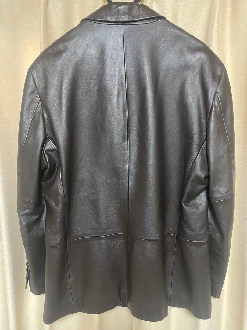 EMPORIO ARMANI 本革 ラムレザー テーラードジャケット 黒 52 - メルカリ