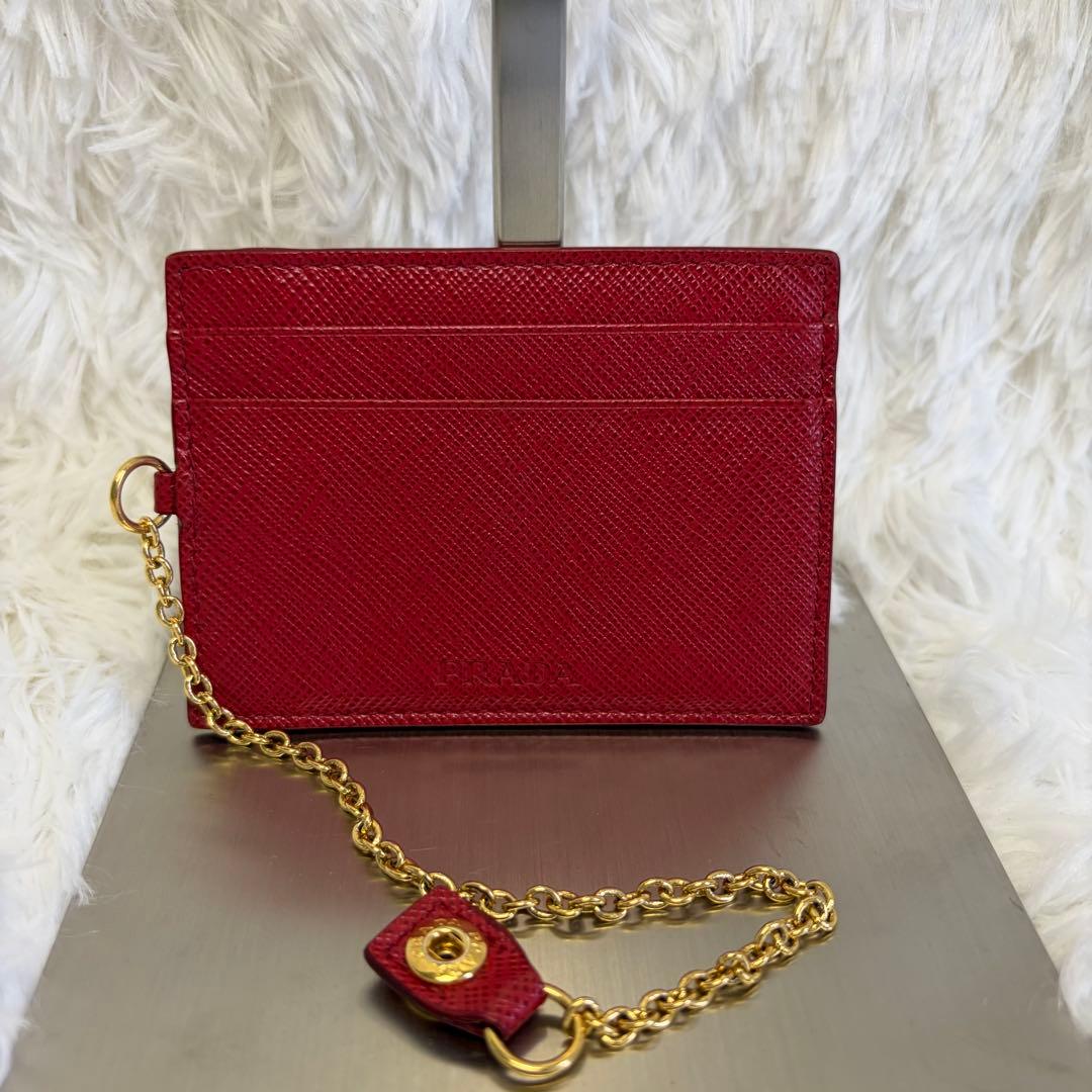 ✨極美品✨PRADA サフィアーノ 長財布 カードケース レッド メタルロゴ