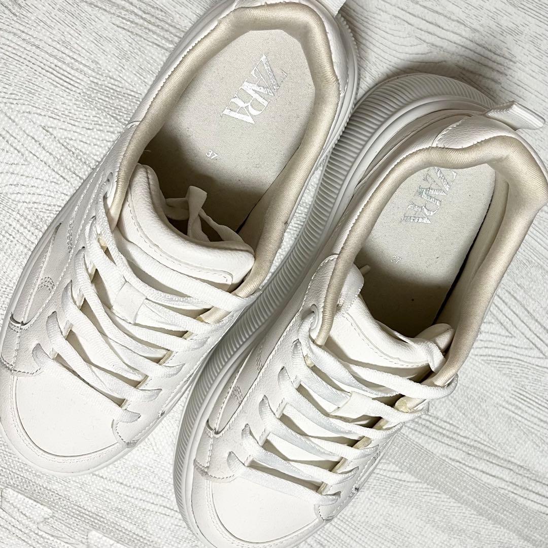 ZARA プラットフォーム スニーカー 37 ホワイト 新品未使用 - メルカリ