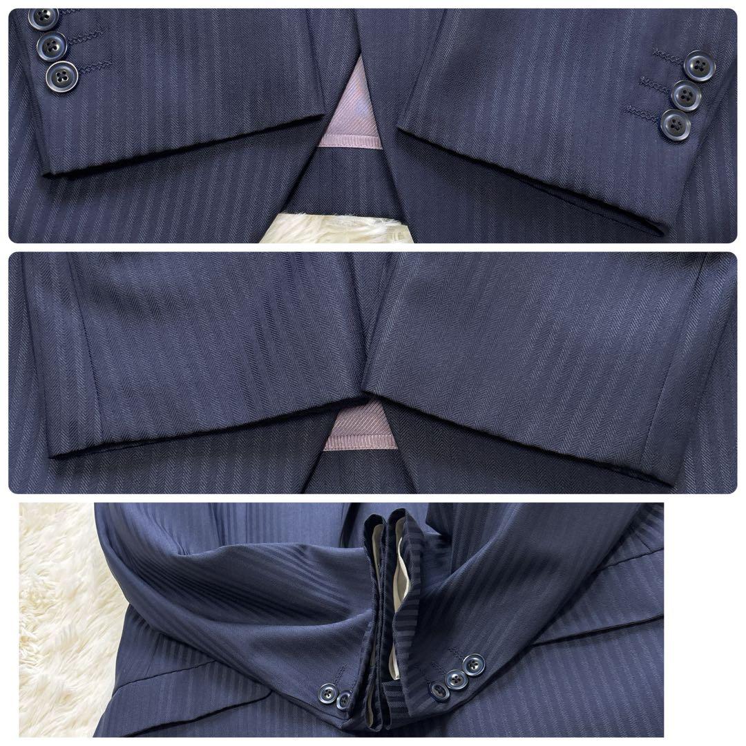 3ピース✨桂由美 ビジネス スーツ ネイビー ストライプ 92 A5 ウール