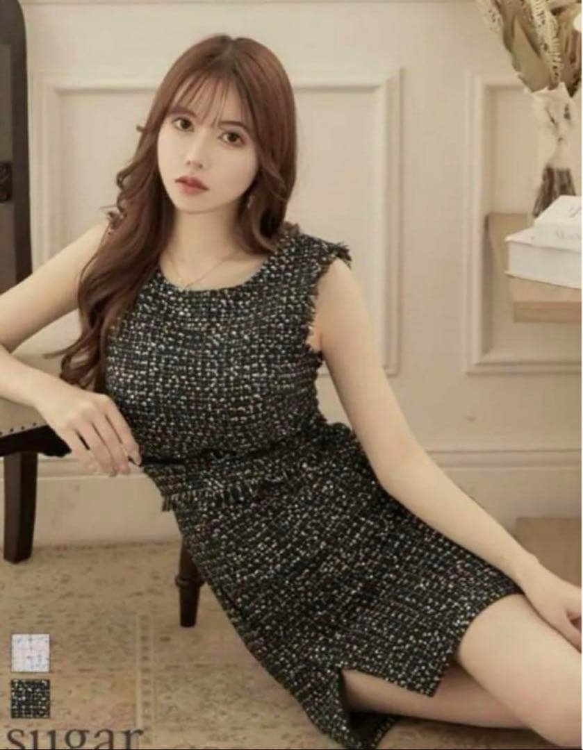 sugar ツイードドレス XSサイズあり【an /アン】ツイード/ ビジュー/ ジップスリット