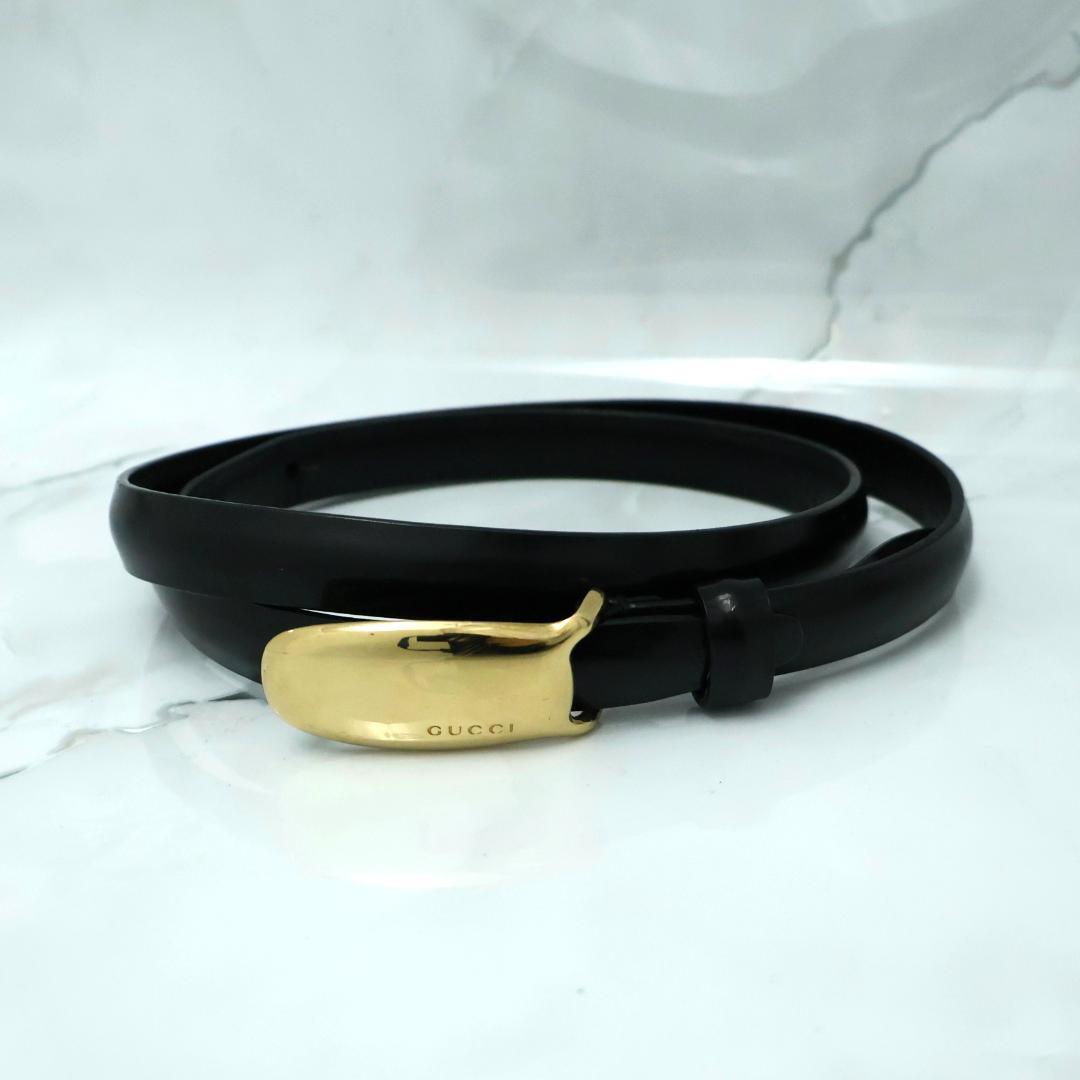 美品 GUCCI グッチ レザー ベルト ゴールド金具 ブラック イタリア製