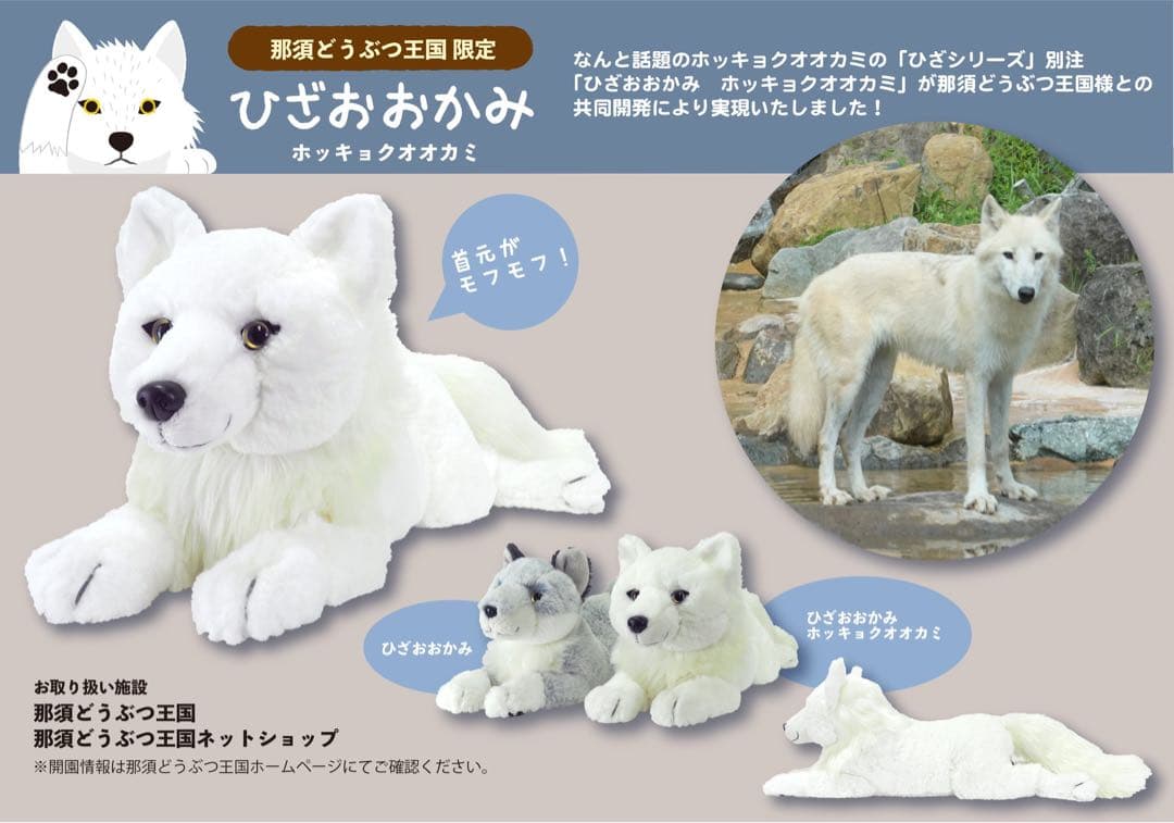 那須どうぶつ王国 ホッキョクオオカミ ぬいぐるみ ヒザオオカミ S