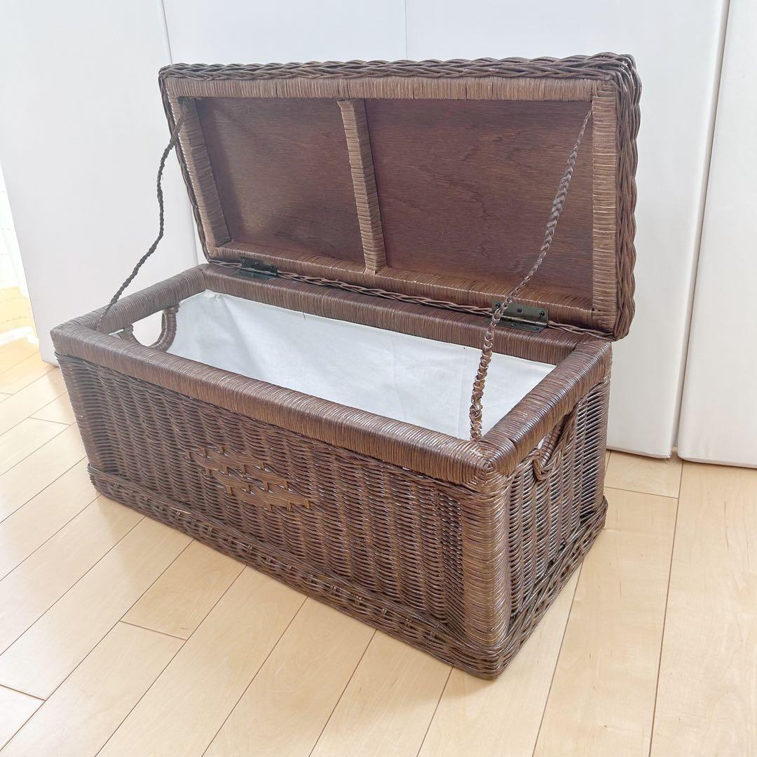 ラタン 籐 蓋付き 大型収納ボックス ベンチ 平編み 幅70 収納ベンチ