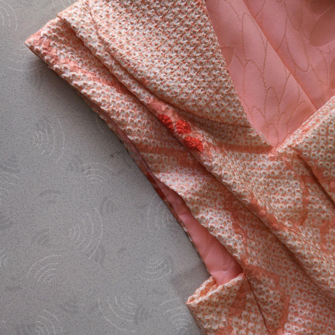 七五三3歳正絹総絞り手縫いの被布（中綿無し）サーモンオレンジ色