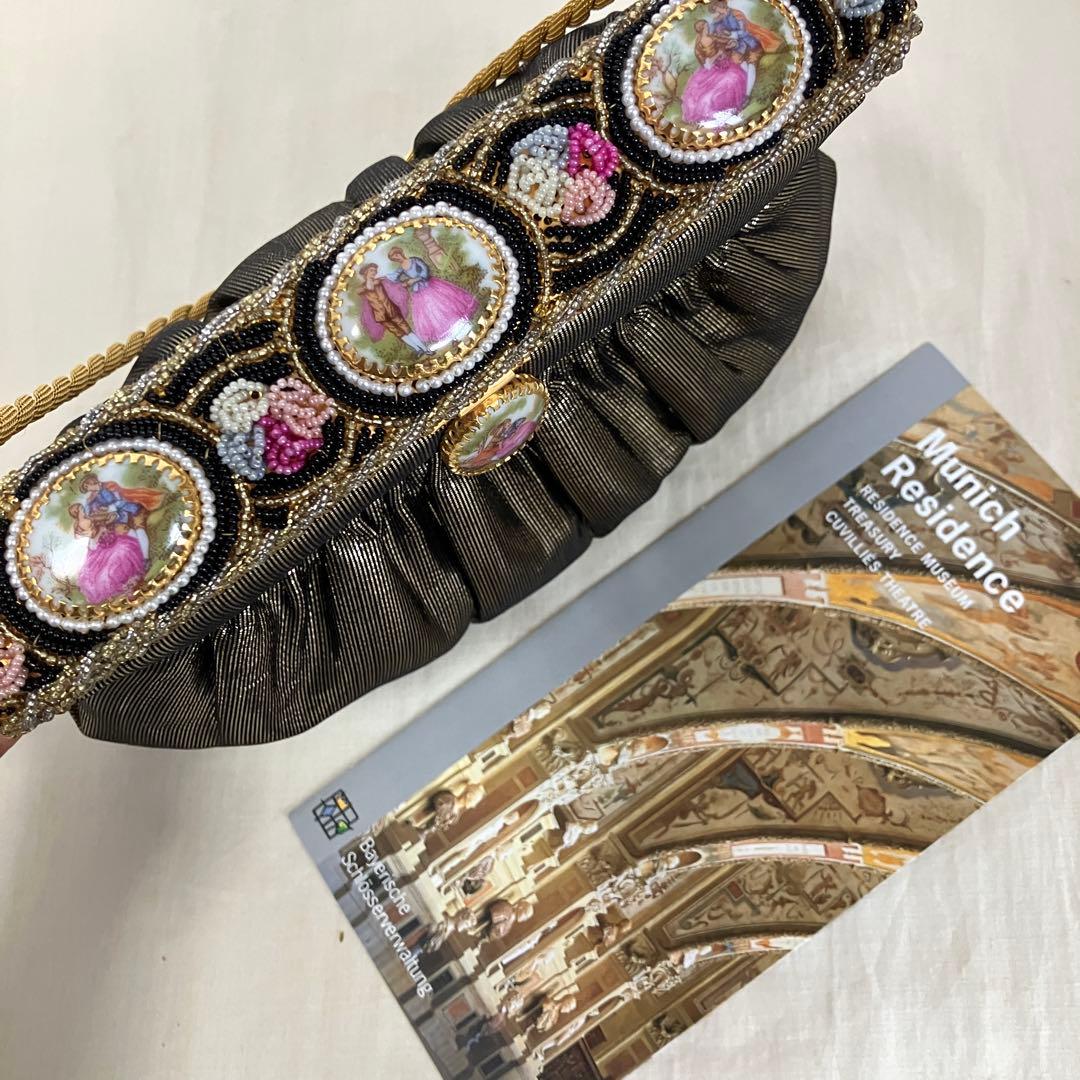 フランス アンティークデザイン パーティバッグ シックゴールド＆陶器