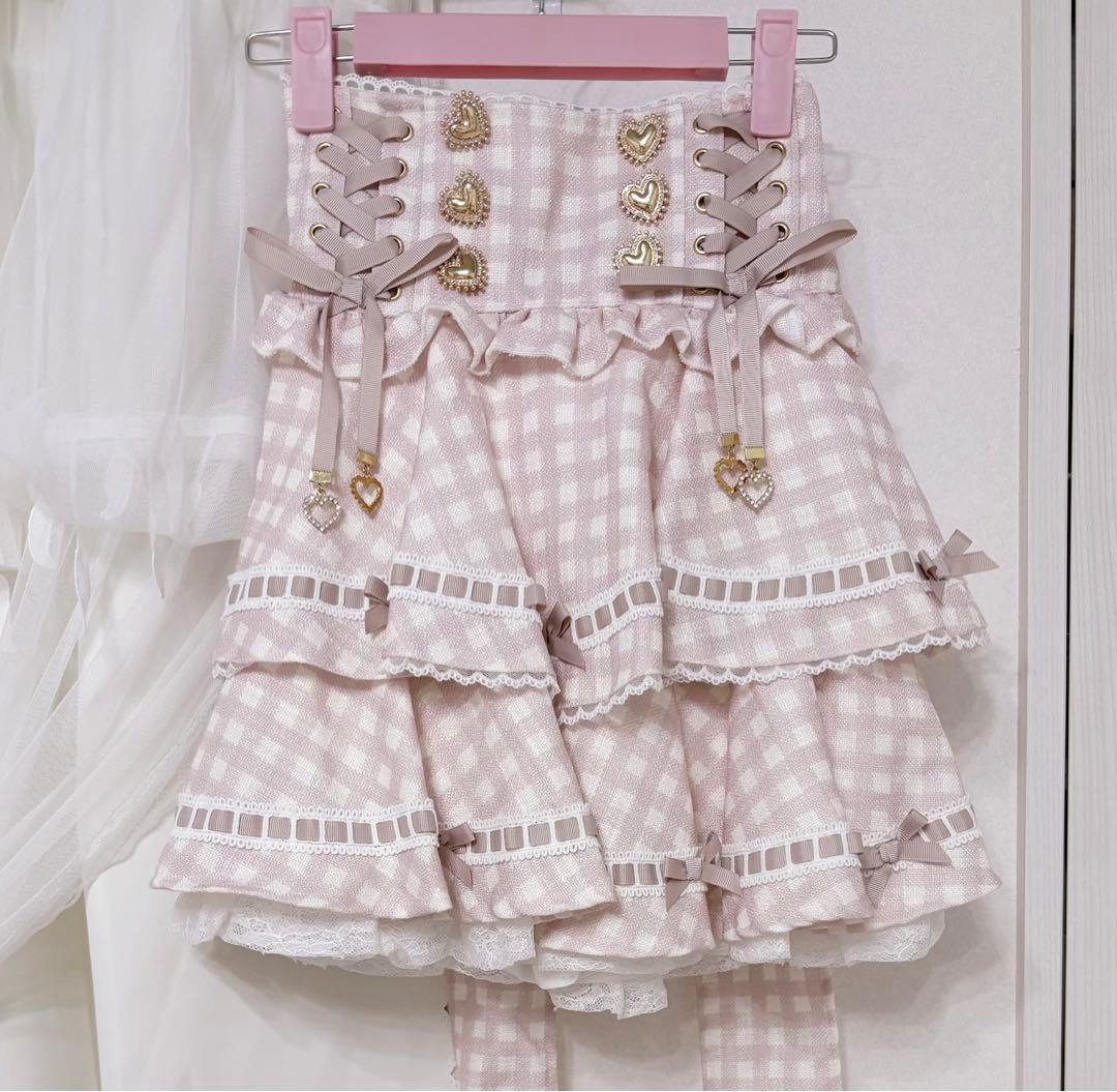 lizlisa はしごリボンギンガムティアードスカパンスカート ピンク