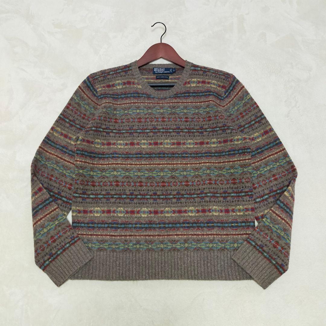 90S ポロラルフローレン フェアアイル柄 ラムウール ニットセーター L