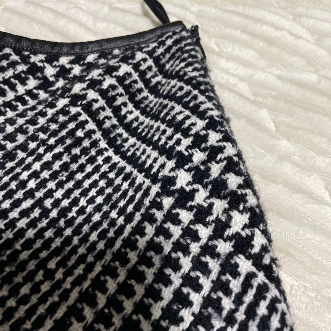 23区 ループヤーン チェック ツイード セミフレアスカート 46サイズ 2XL