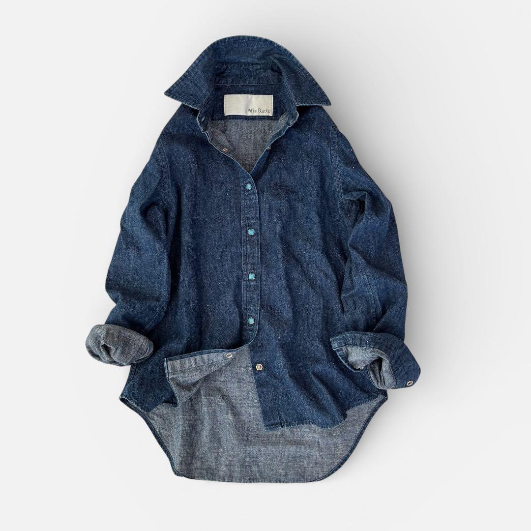 美品　ウィムガゼット デニムシャツ 長袖 羽織 ブルー 美品 ウィムガゼット デニムシャツ 長袖 羽織 ブルー - メルカリ