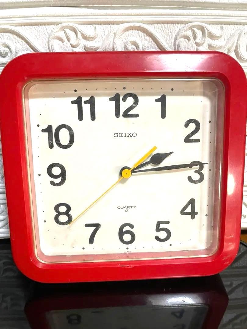 レア】SEIKO QUARTZ 壁掛け時計 動作確認済み レトロ セイコー赤