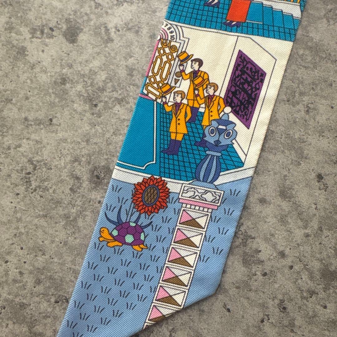 エルメス ツイリー メゾンデカレ ブルー ピンク スカーフ