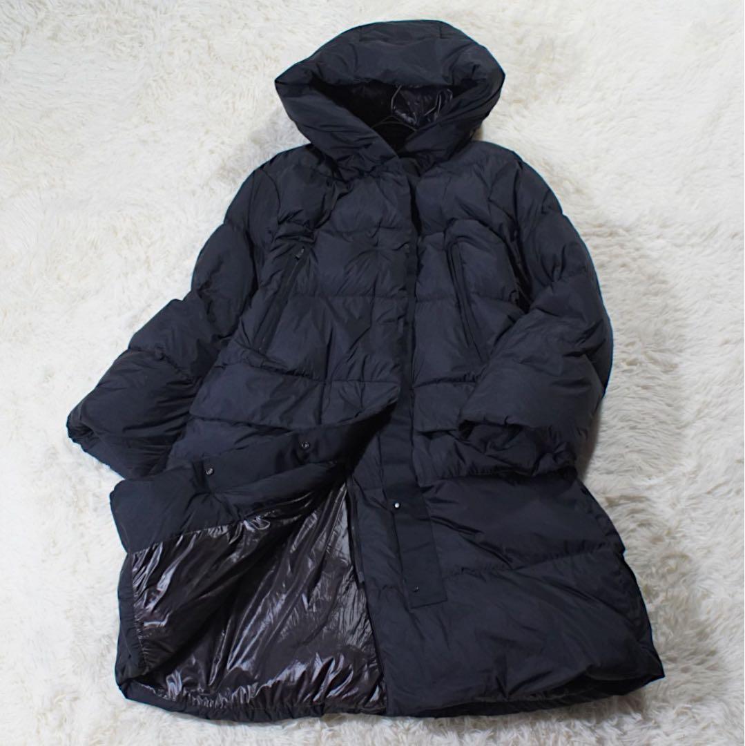 人気 コラボ《 UNIQLO +J》ダウンコート(L)黒 Aライン ロング 肉厚