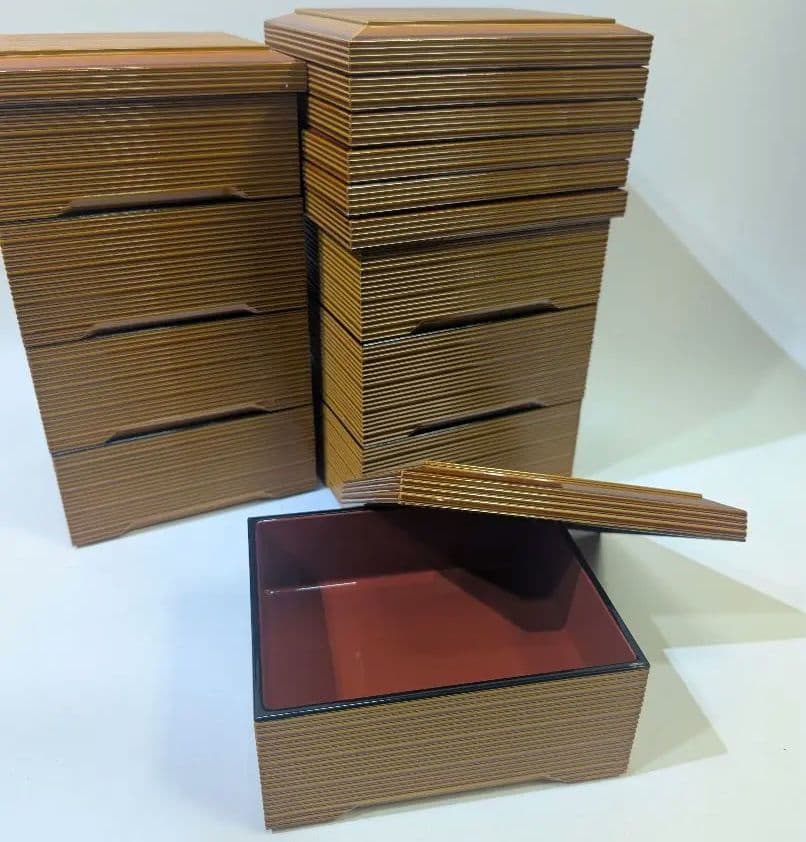 うなぎ屋 鰻重箱 8個 まとめ売り 千筋丼重 春慶内朱 うな重 うなぎ用重箱 鰻 うな重箱 うな重 器 うな丼 角 山中塗り 松葉 日本製 国産 うな 重箱