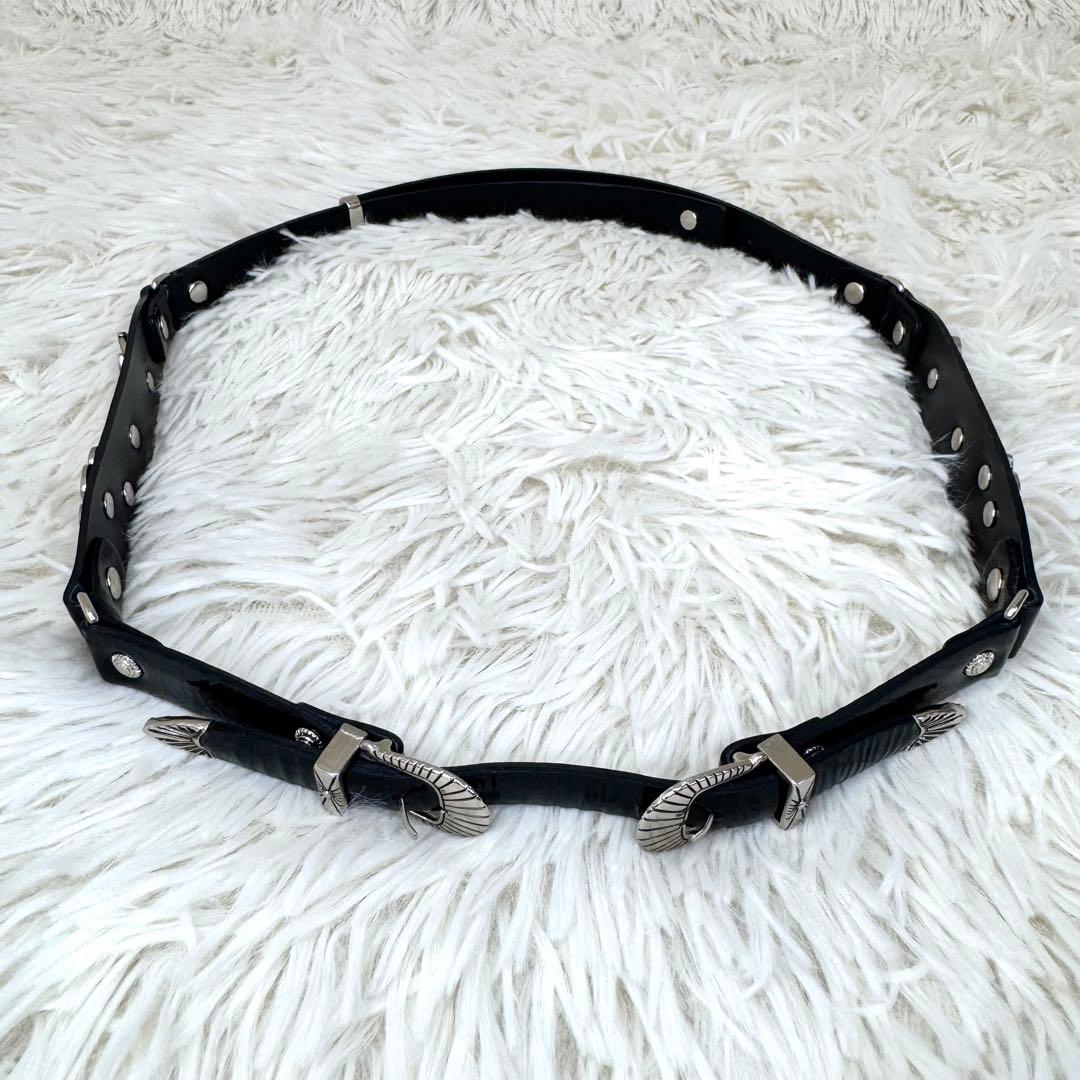 トーガ プルラ TOGApulla ダブルバックルベルト シルバー ウエスタン