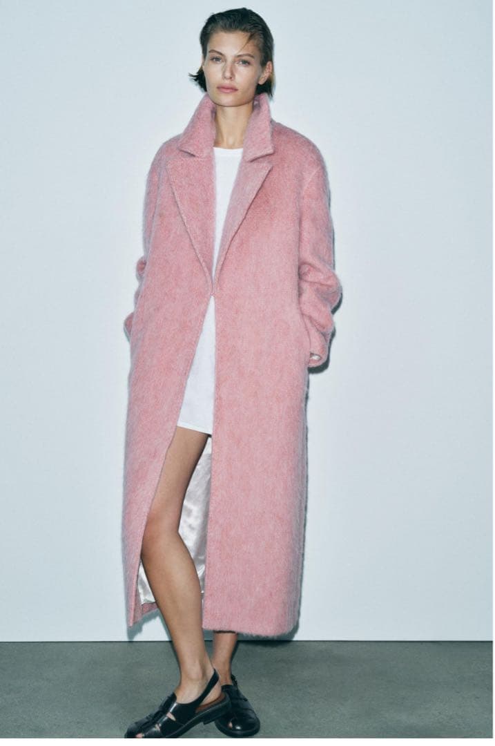 ZARA 新品タグ付きオーバーサイズ ウール混紡コート ピンク定価32990円