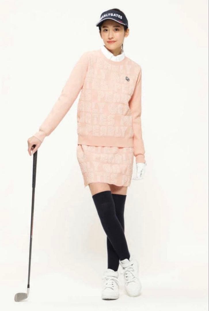 美品】パーリーゲイツ セットアップ ニット スカート ピンク ロゴ 0 S