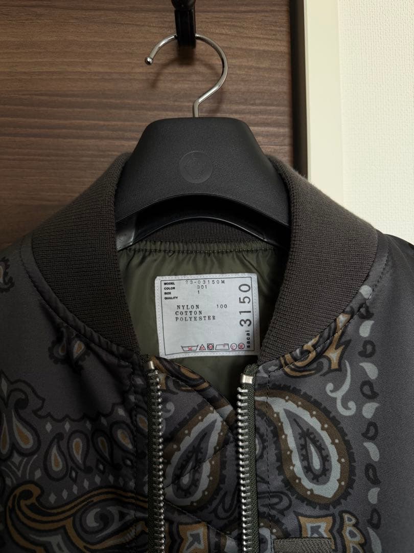 sacai サカイ ペイズリー柄 MA-1 グレー size 1 - メルカリ
