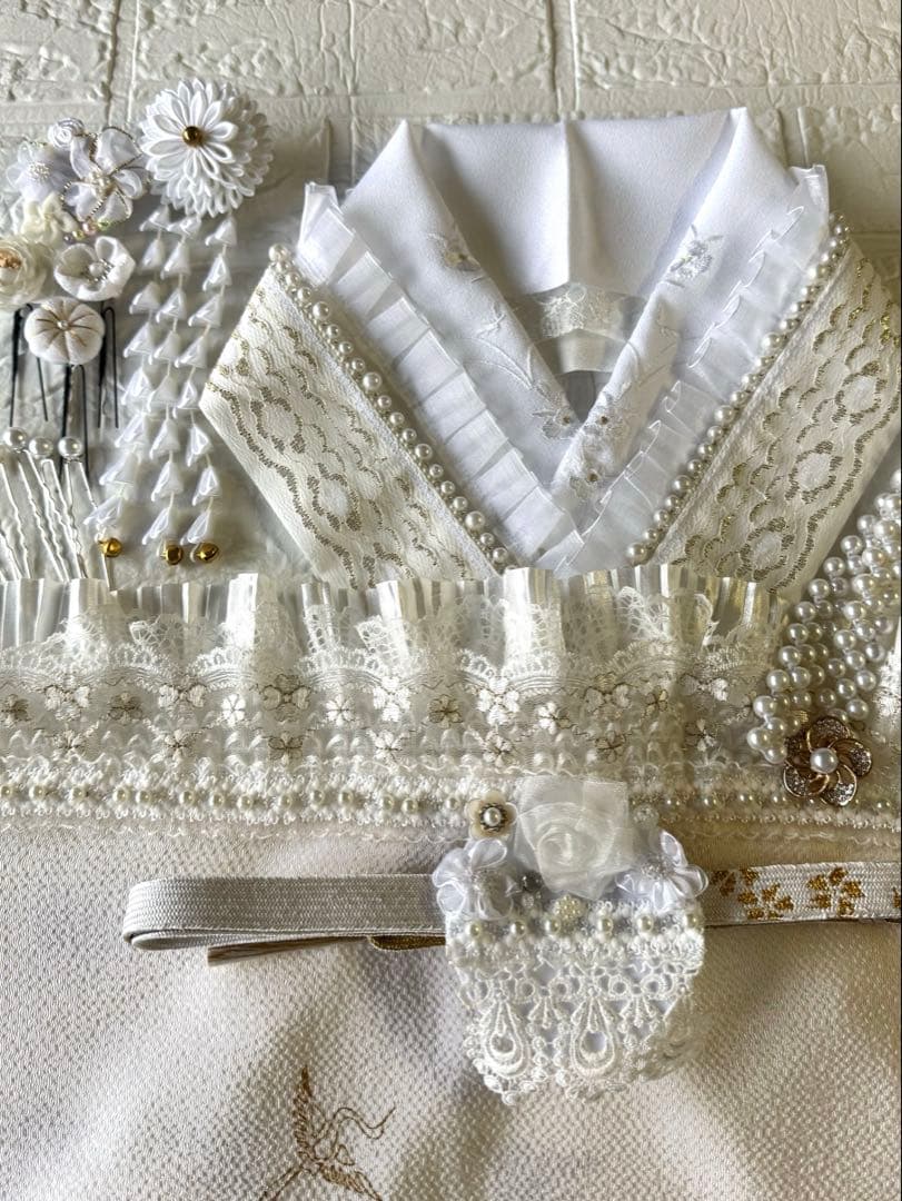 ふりふレース 髪飾りセット 重衿 半衿 帯揚げ 帯締め パール装飾 振袖