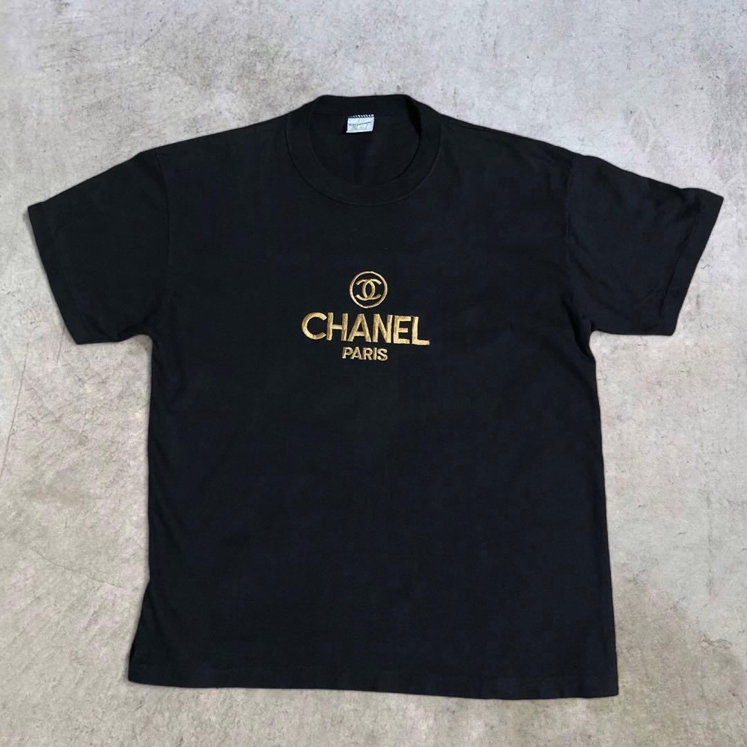VINTAGE 80s 90s CHANEL シャネル ロゴ 金刺繍 Tシャツ - メルカリ