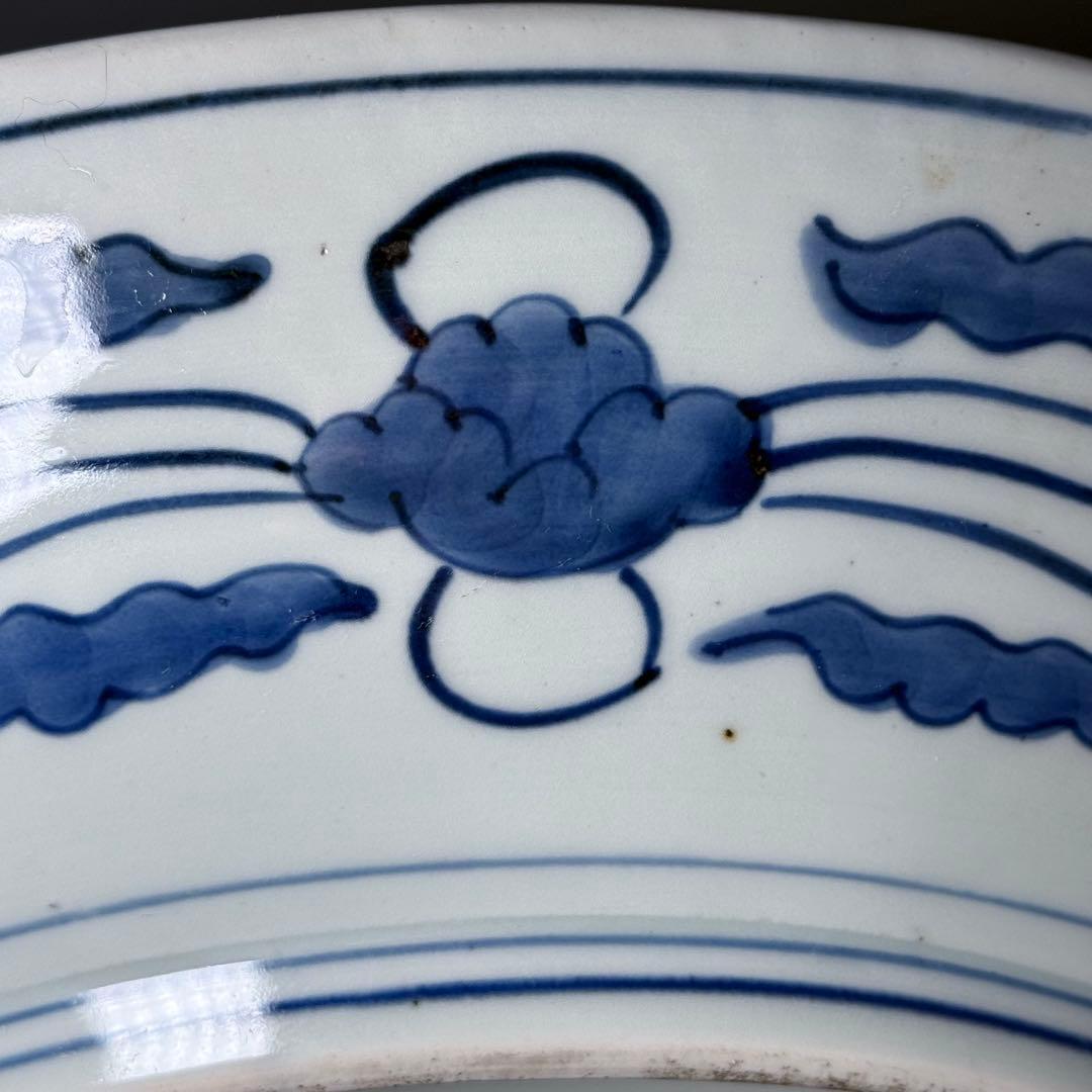 古伊万里　染付　鯉の滝登り図大皿　登竜門　42.2cm　変形字「乾」　江戸後期