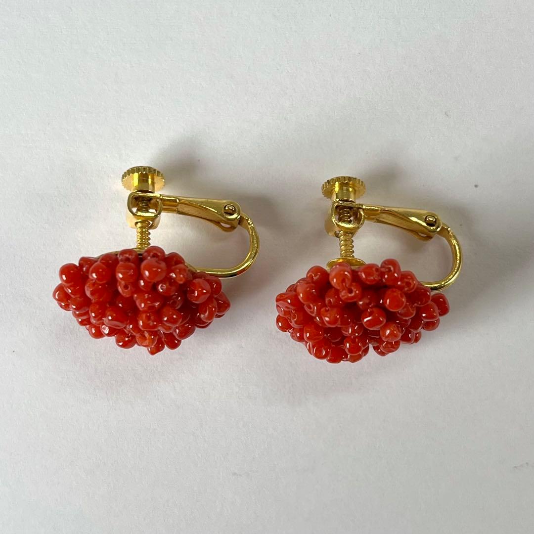 美品✨血赤珊瑚 5.0mm 丸玉 ネックレス＆イヤリング サンゴ