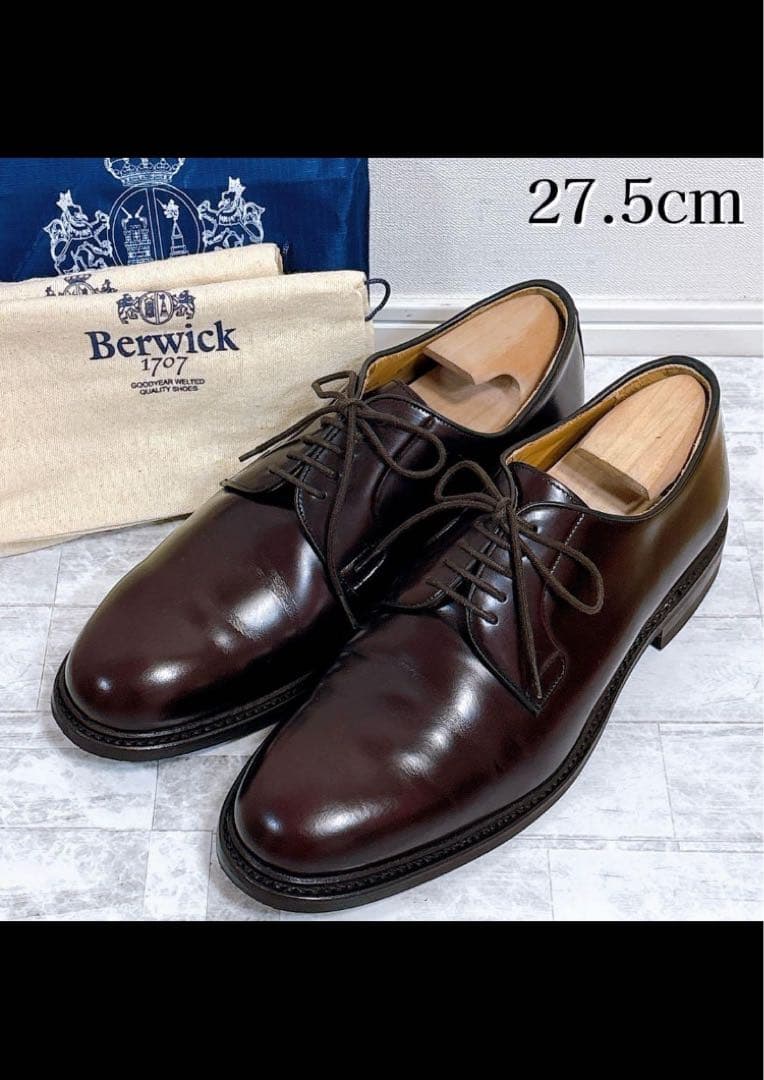 美品 バーウィック プレーントゥ 3680 ダイナイトソール 革靴 8.5 茶