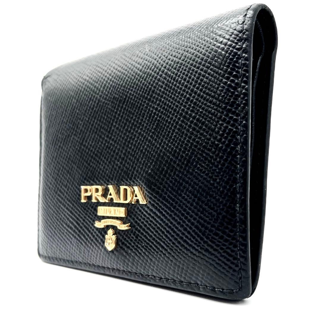 PRADA 二つ折り財布 サフィアーノレザー ゴールド金具 ブラック - メルカリ