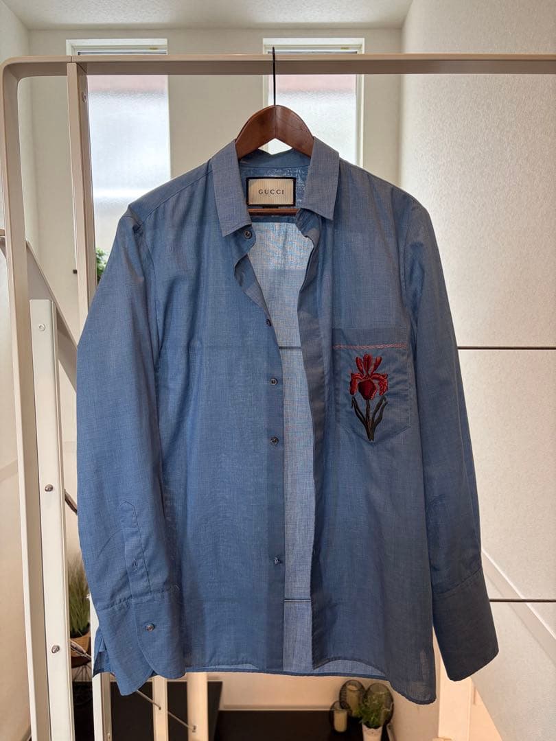 Gucci デザインシャツ GG linen blend canvas shirt in beige and blue | GUCCI® US