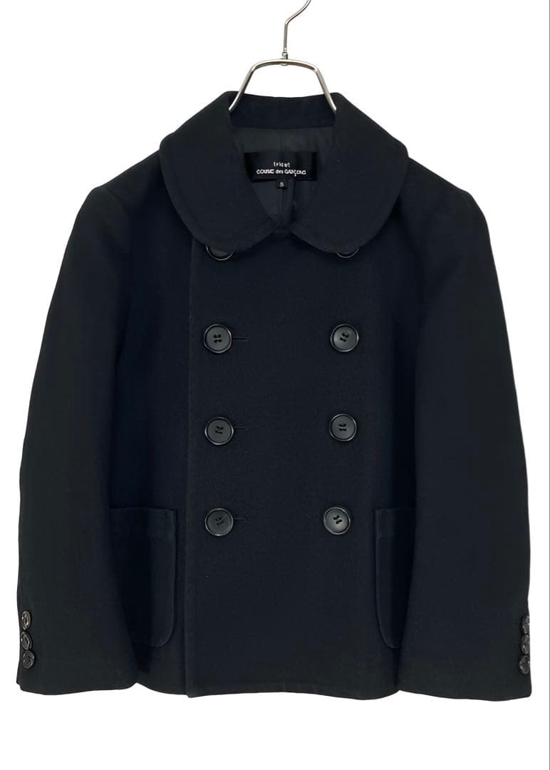 トリココムデギャルソン 16AW ウールコットン 丸襟 ダブルコート 黒S
