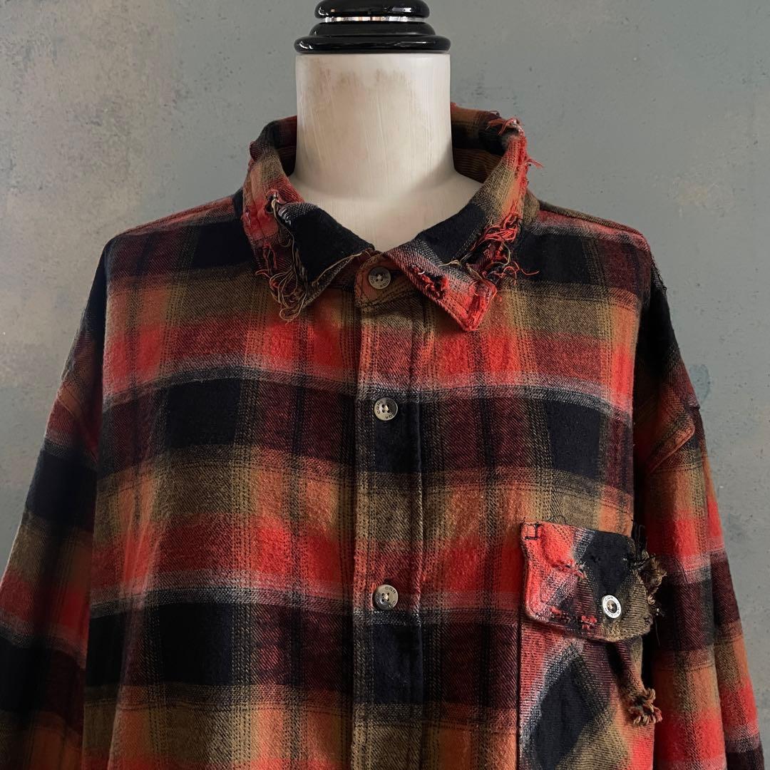 Y2k cqr weed grunge“襤褸”flannel shirt