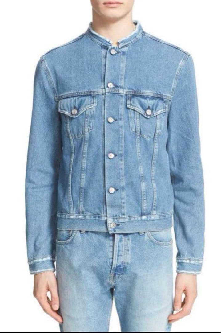 Acne studious】BTSテテ着用 ノーカラーデニムジャケット - メルカリ