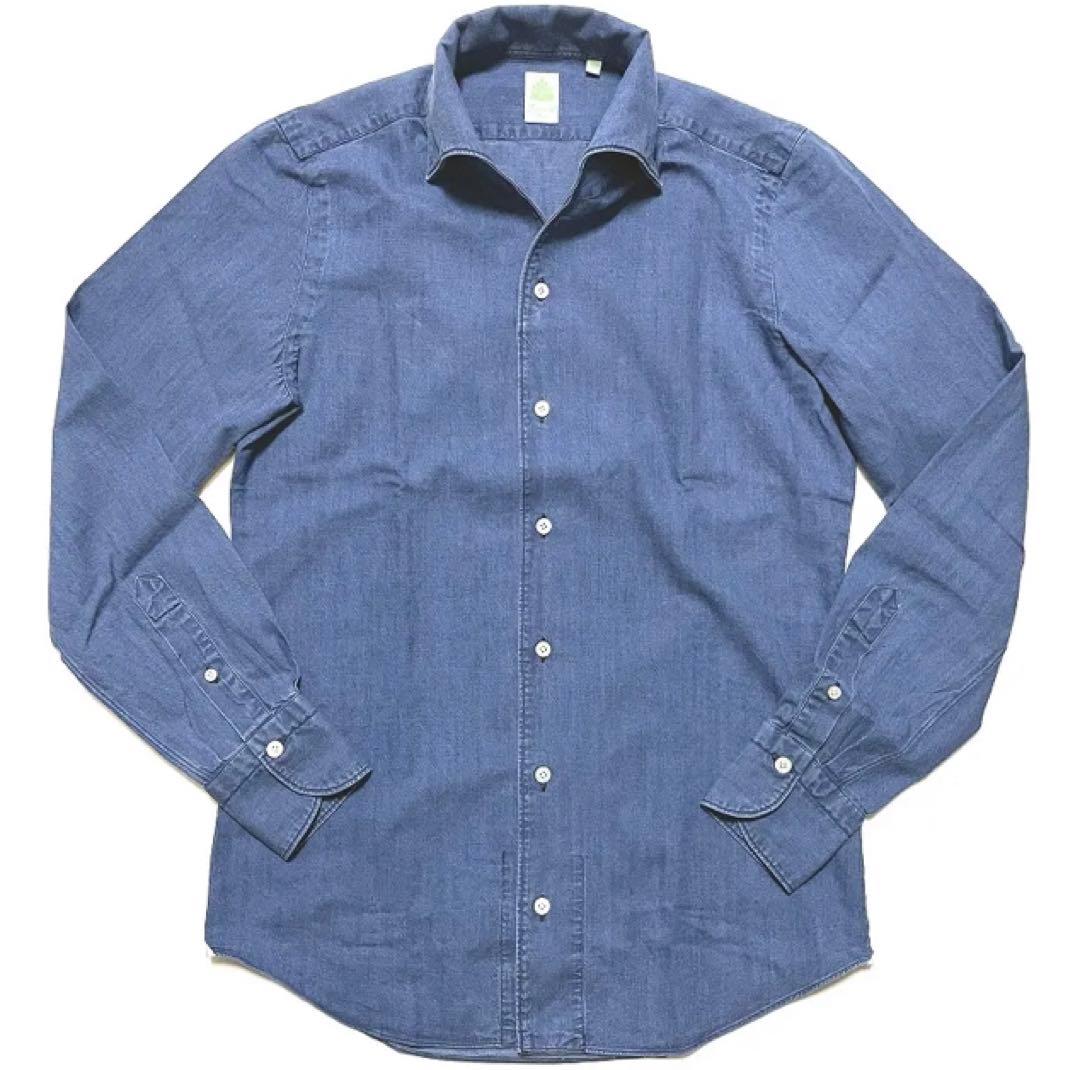 新作 フィナモレ MANUEL ワンピースカラー インディゴ デニムシャツ